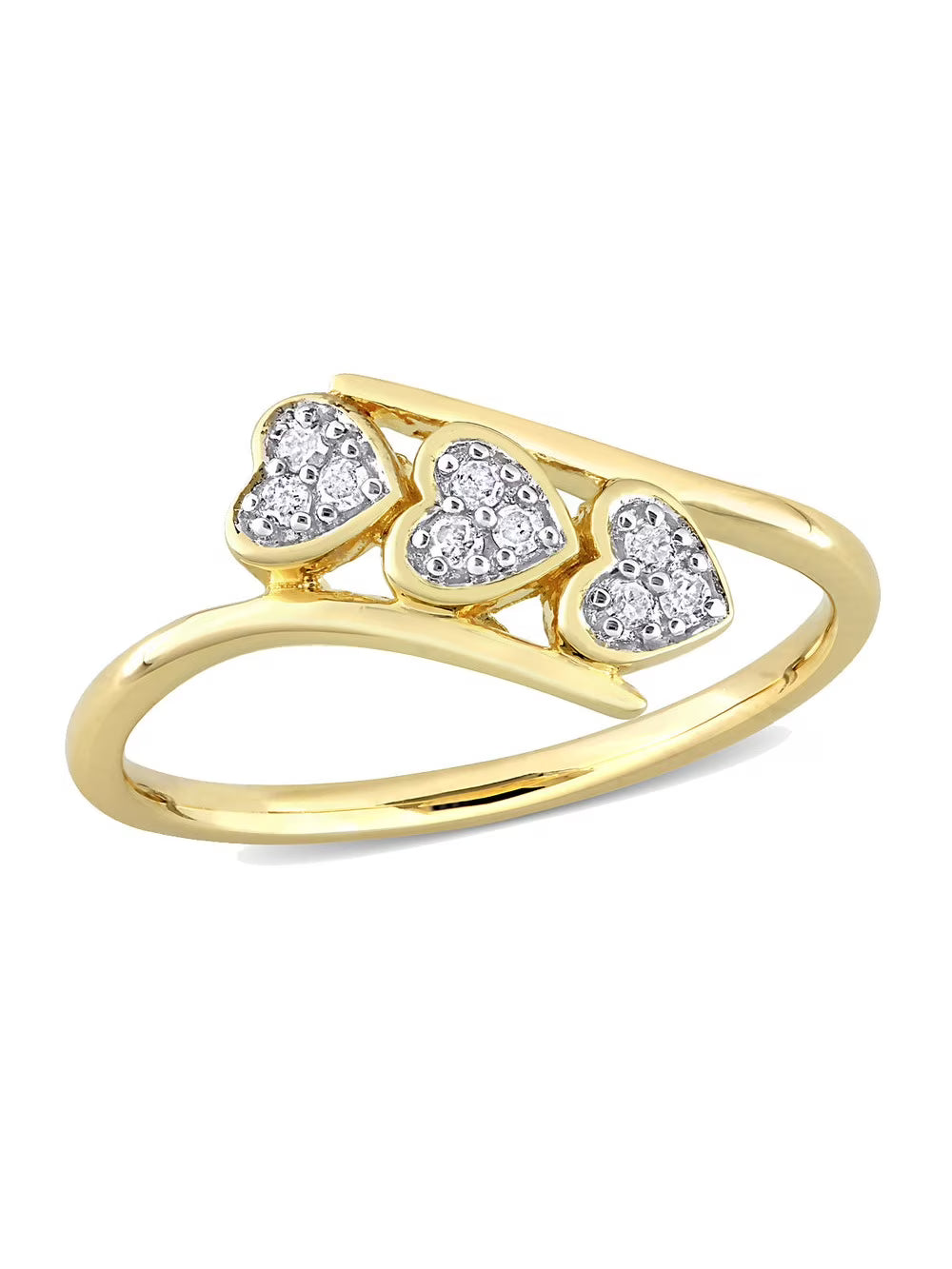 Diamond Triple Heart Bypass Promise Ring in Yellow Plated Silver L820