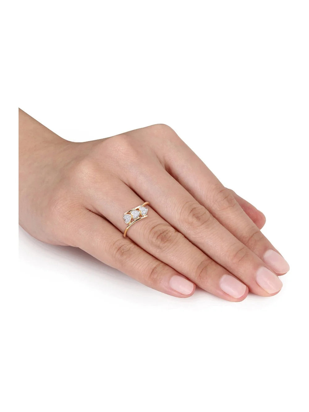 Diamond Triple Heart Bypass Promise Ring in Yellow Plated Silver L820