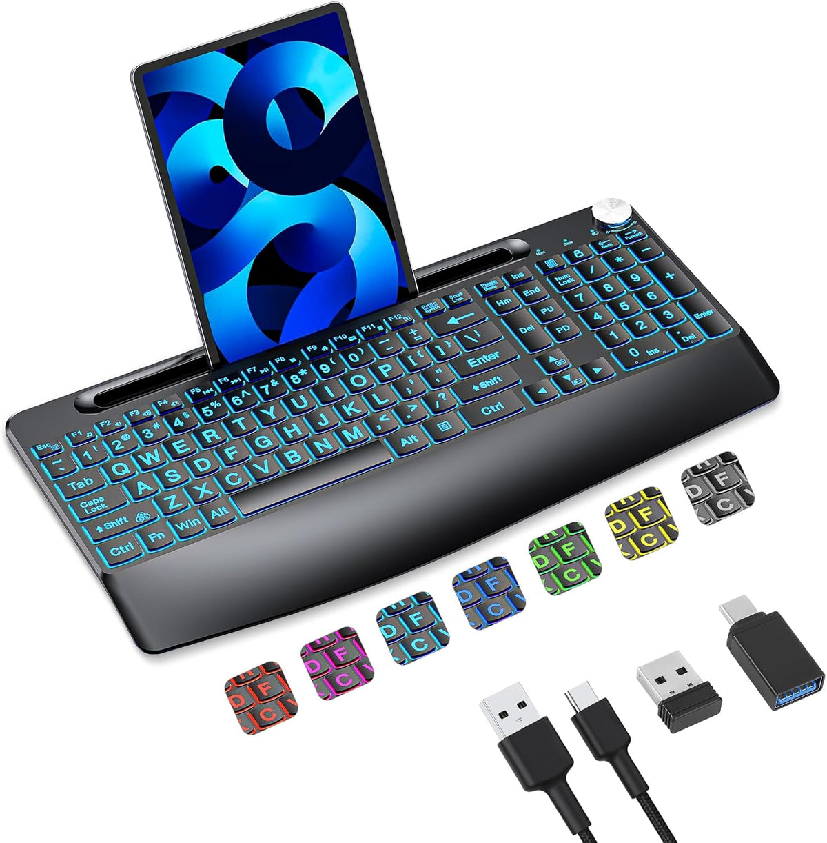 2.4G Wireless Large Print Full Size Keyboard with 7 Colored Backlit S8951
