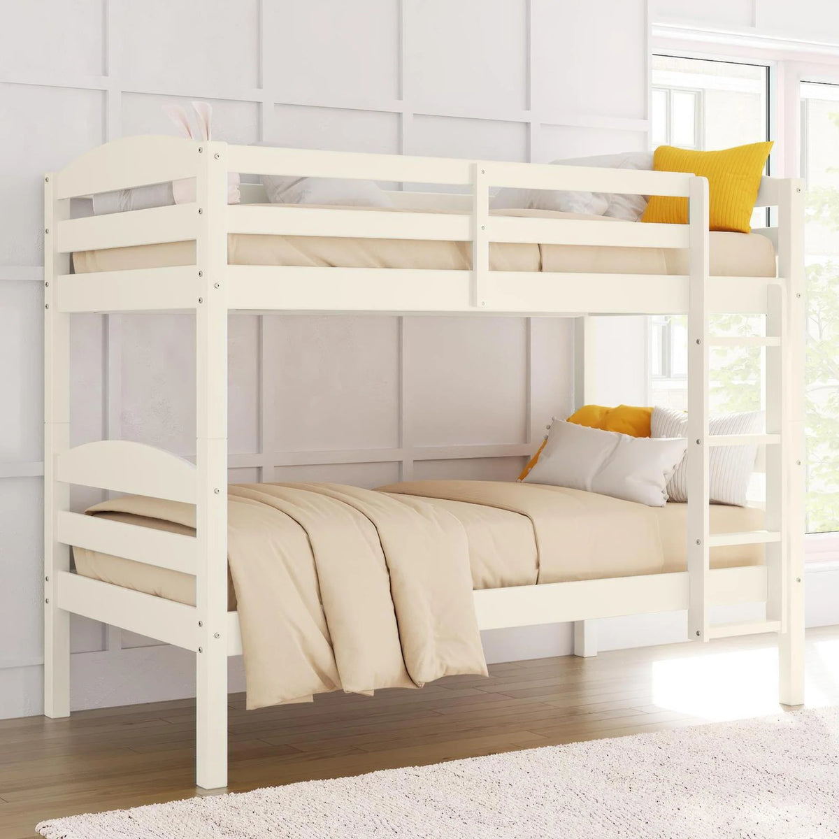 Solid Wood Twin-over-Twin Convertible Bunk Bed O8538