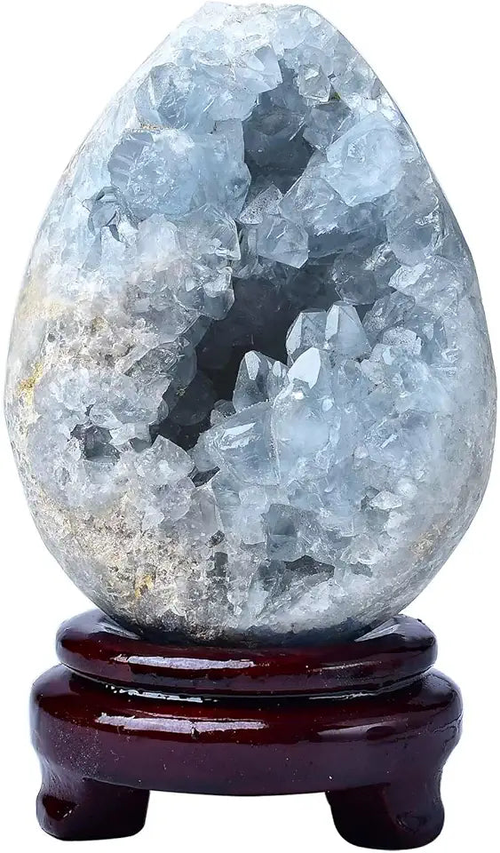 Natural Blue Celestite Geode Egg Healing Crystal Stone with Stand 4.0-4.4 Pound I2406