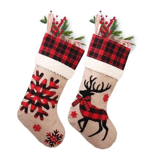 18" Burlap Plaid Christmas Stockings, Set of 4 O432843