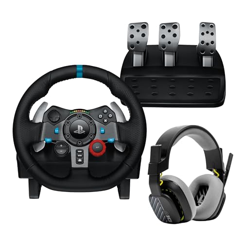 G29 Driving Force Racing Wheel and Pedals with Force Feedback and Real Leather, ASTRO A10 Gen 2 Wired Headset - Black P895
