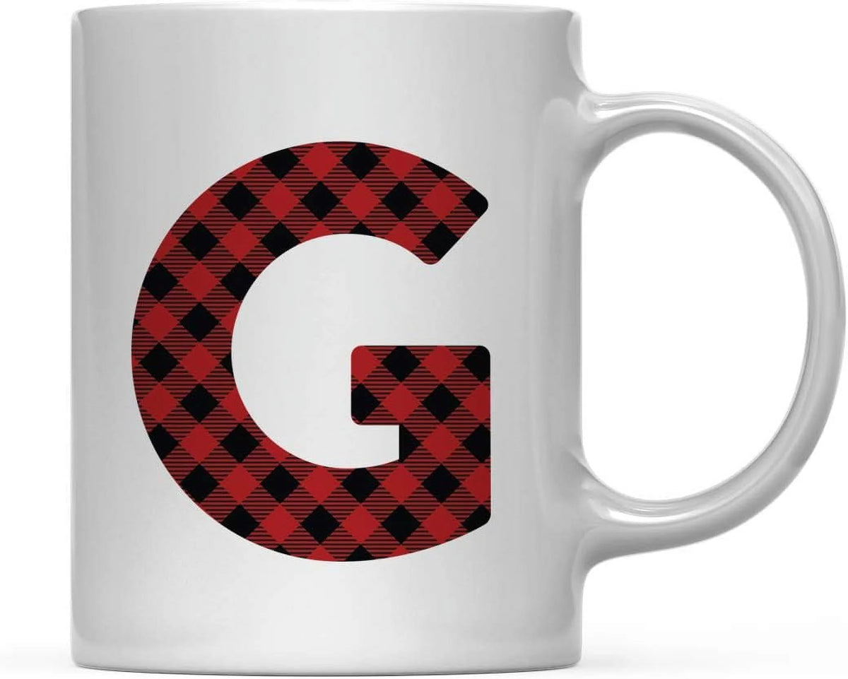Hot Chocolate Coffee Mug Gift, Red Plaid Initial Letter G, 1-Pack E273