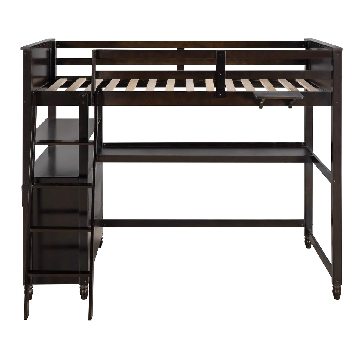 Twin Size Pine Wood Loft Bed with Desk and Shelves G1041