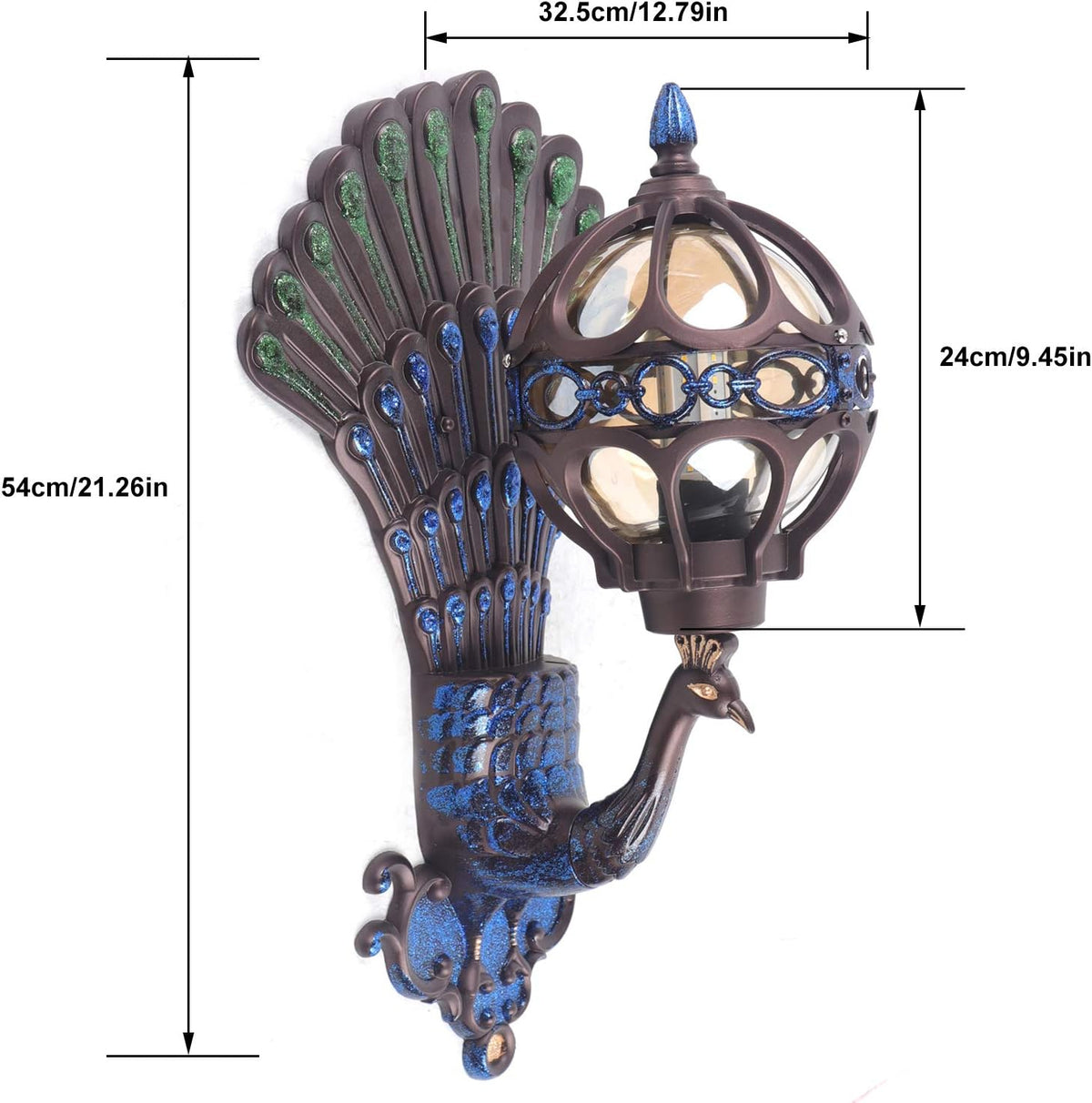 Peacock Wall Light Sconces, Metal and Glass Stained Wall Lamp, LED Antique Wall Mounted Lamp, E27 Z494