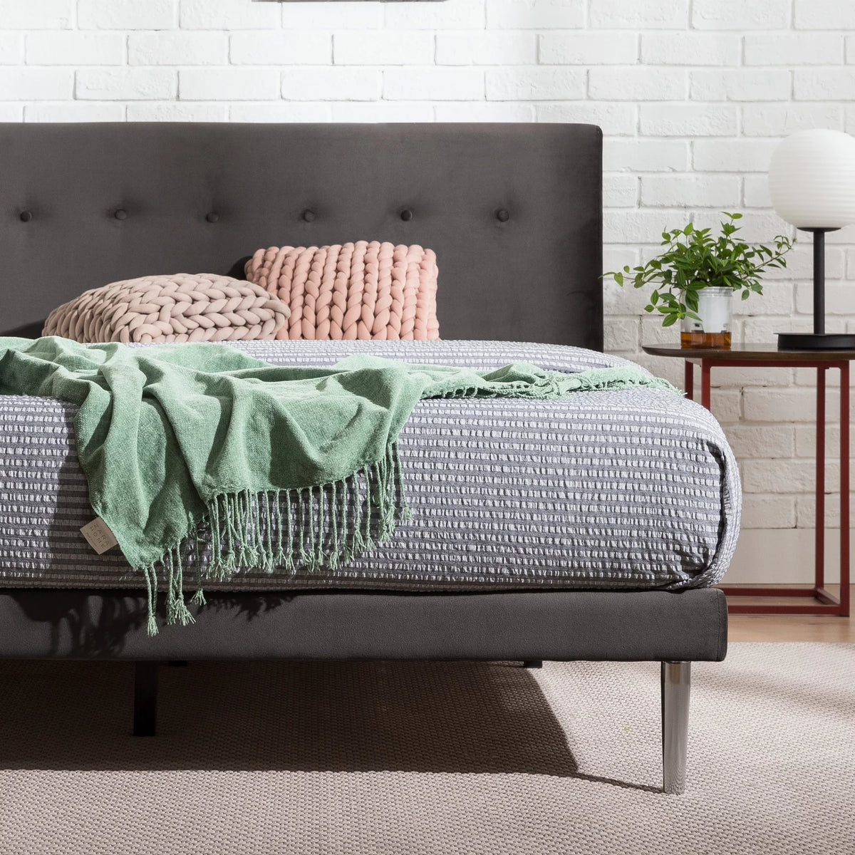 Charcoal Velvet Upholstered Queen Platform Bed Frame B36295