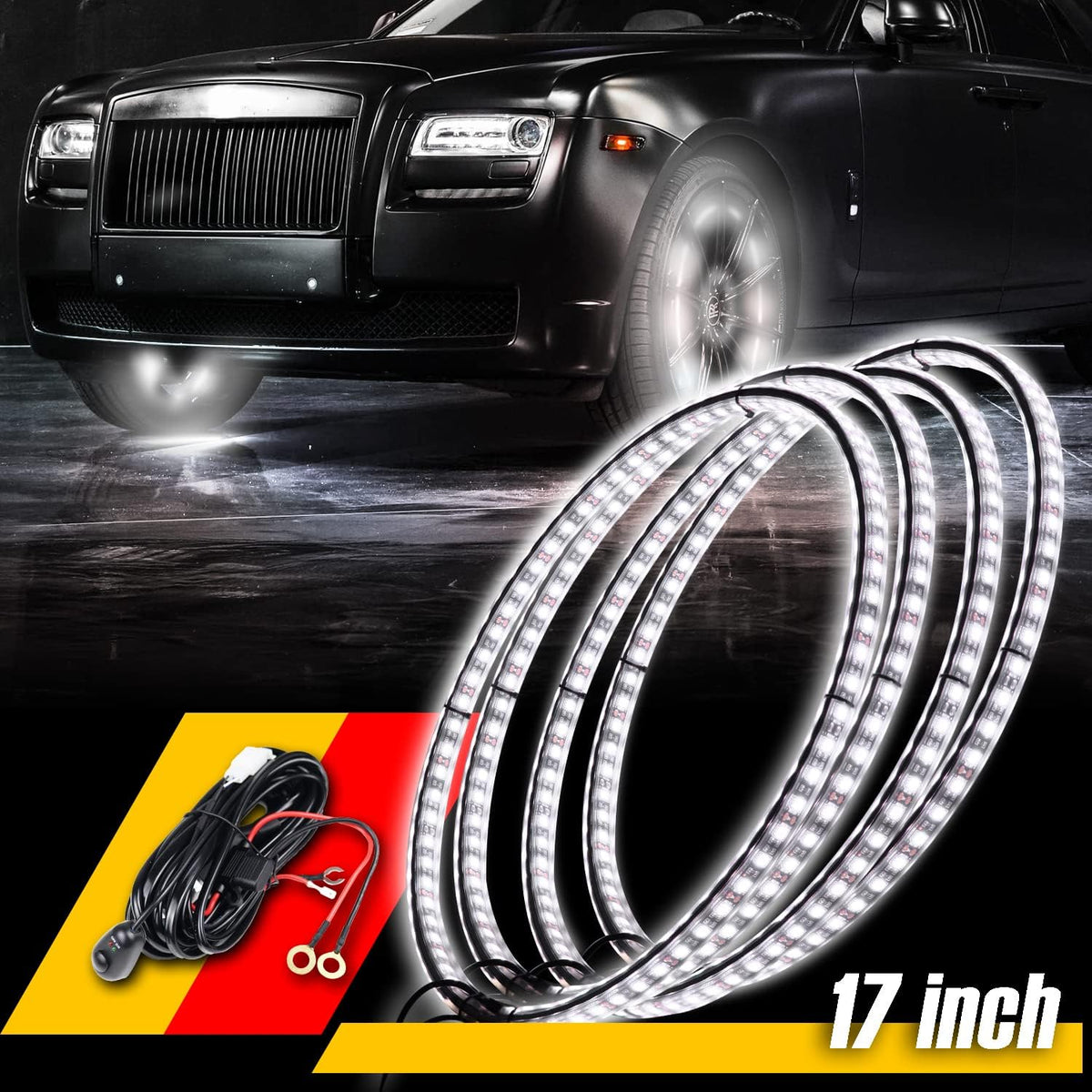 4PCS 17 Inch Double Side Wheel Light, Pure White and Rocker Switch L330