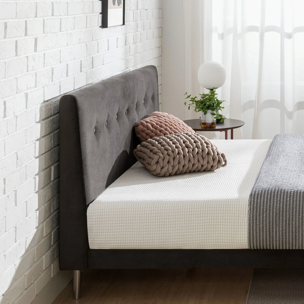 Charcoal Velvet Upholstered Queen Platform Bed Frame B36295