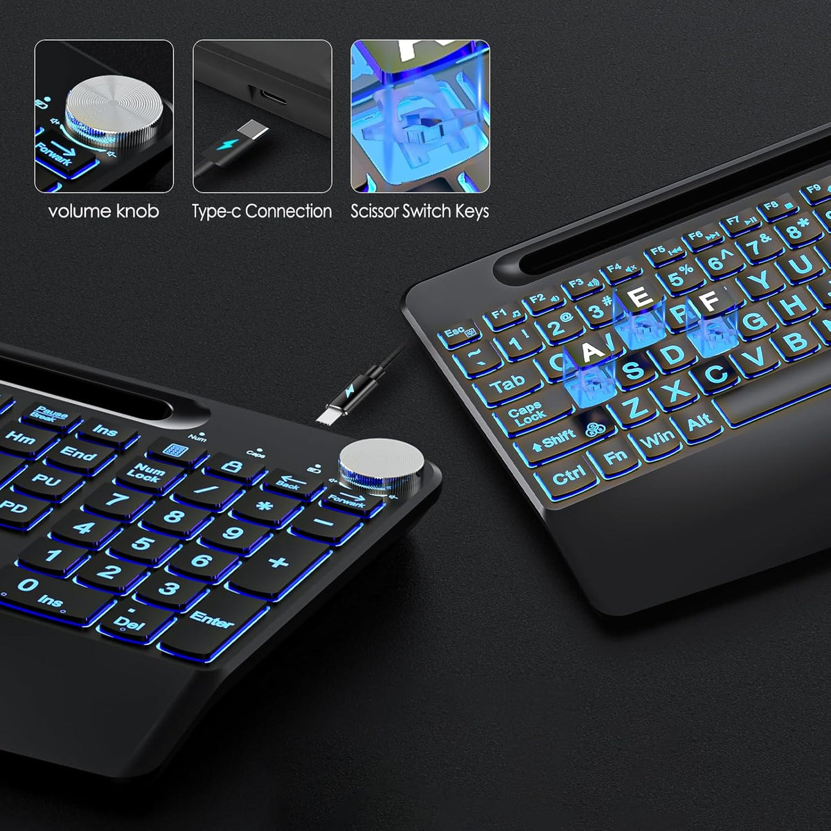 2.4G Wireless Large Print Full Size Keyboard with 7 Colored Backlit S8951