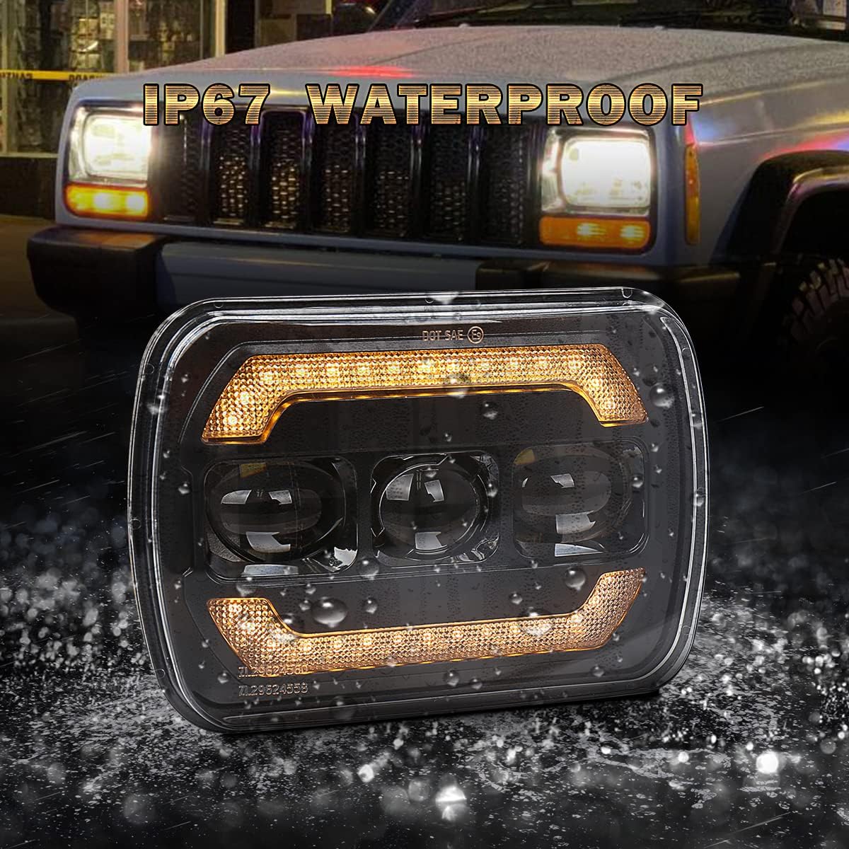 Black 2PCS 5x7 7x6 LED Headlights X7143