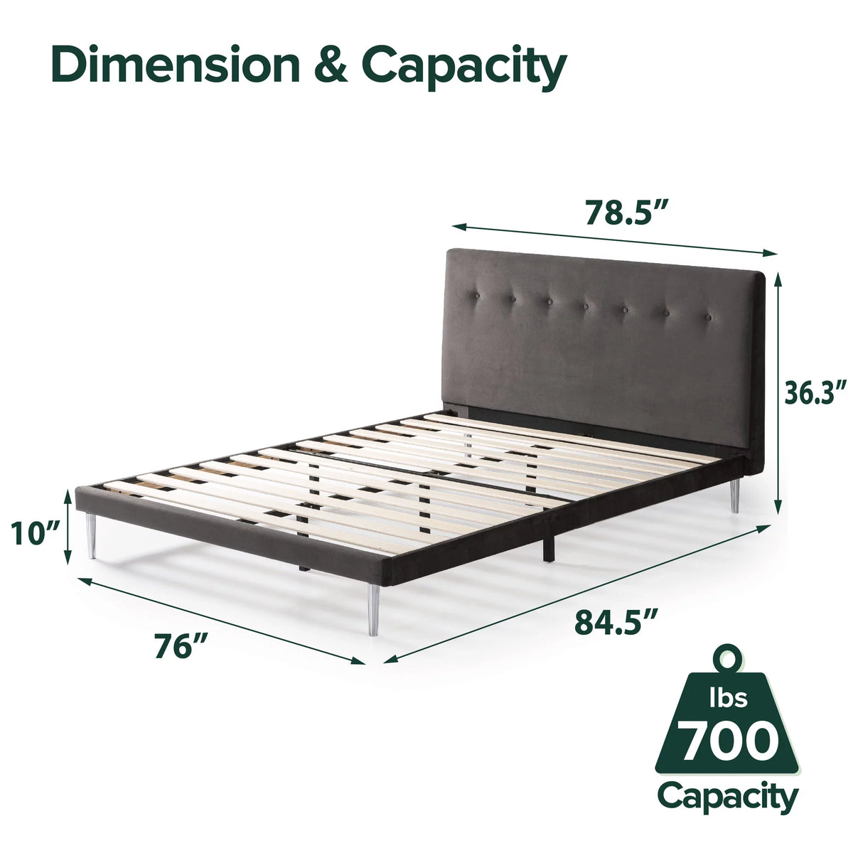 Charcoal Velvet Upholstered Queen Platform Bed Frame B36295