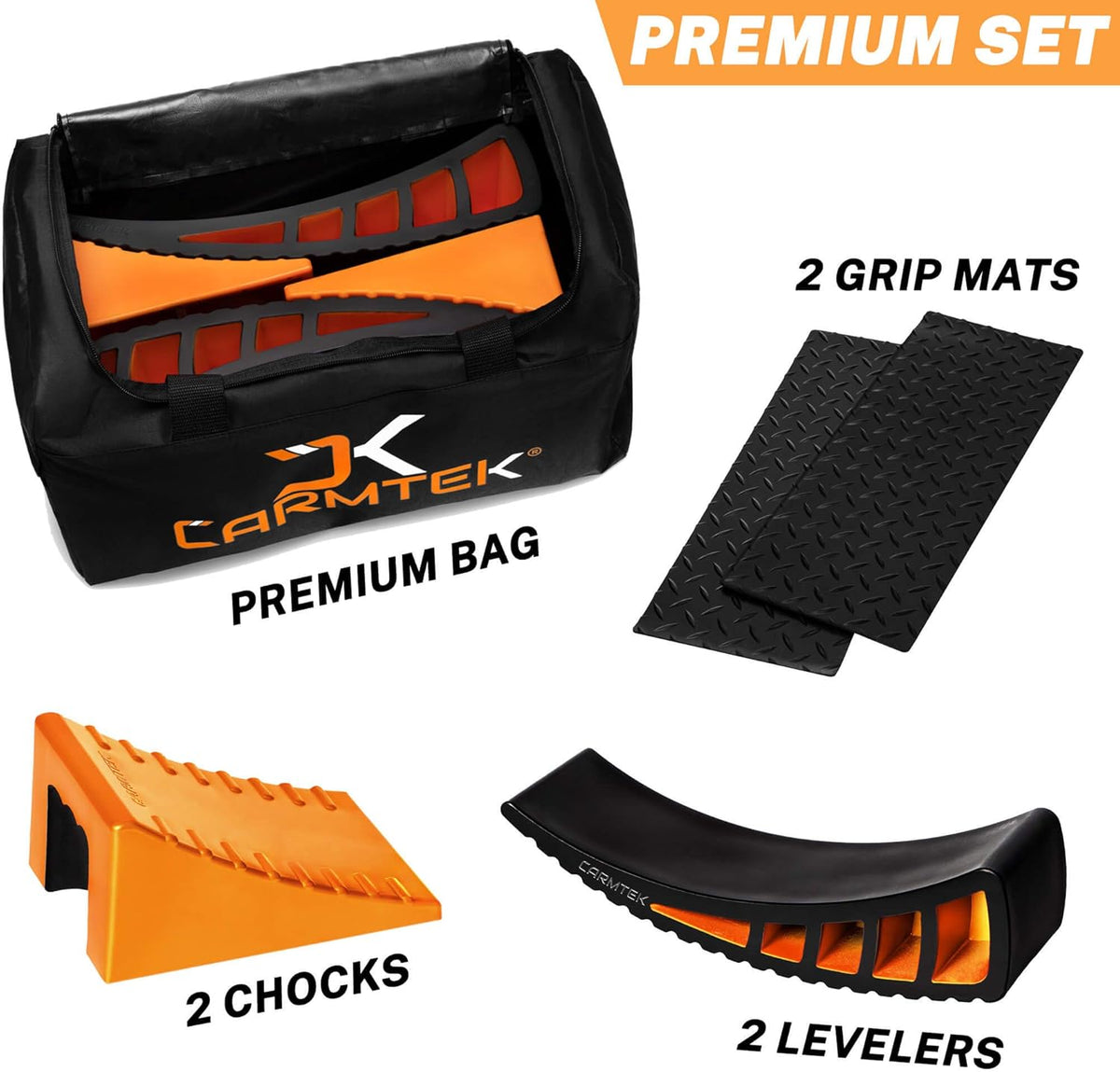 Curved RV Levelers with Wheel Chocks, Rubber Mats and Carry Bag C8606