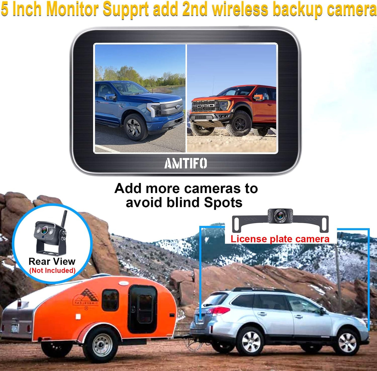 HD 1080P Bluetooth Rear View Camera with 5 Inch Split Screen Monitor N4394