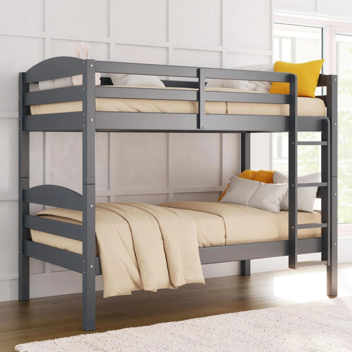 Solid Wood Twin-over-Twin Convertible Bunk Bed O8538