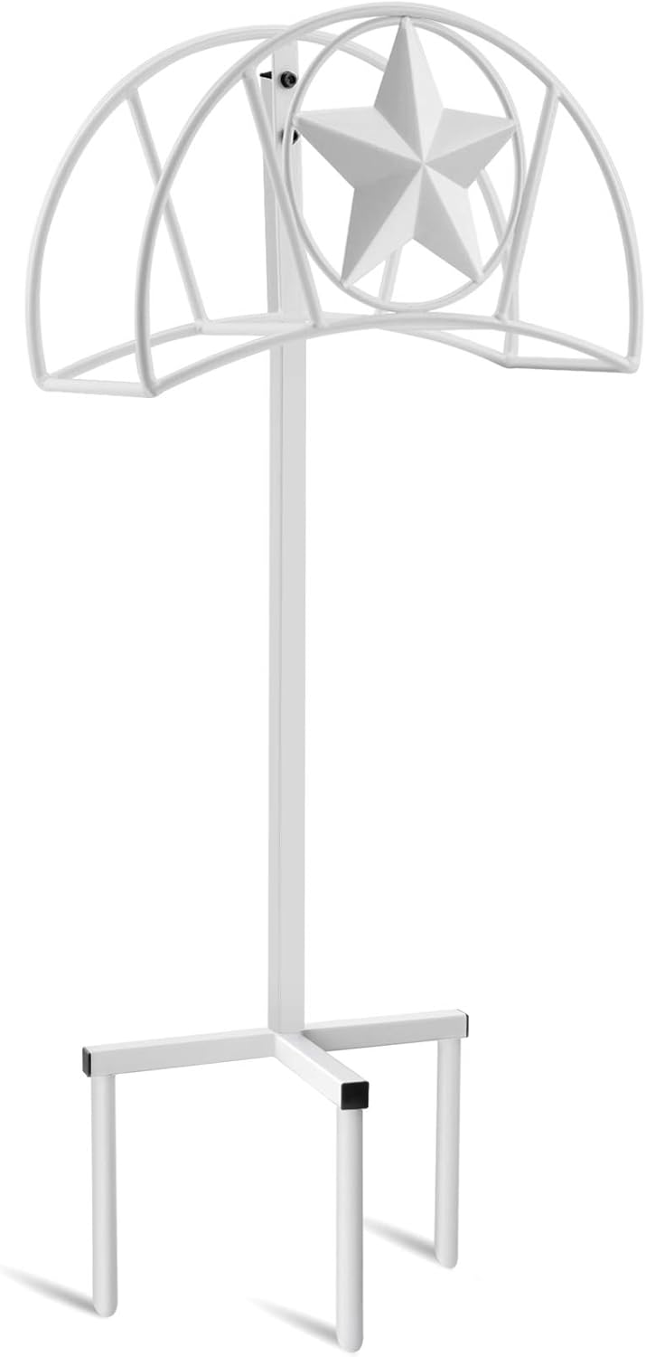 White Freestanding Metal Garden Hose Holder with Ground Stakes, Pack of 2 F26825