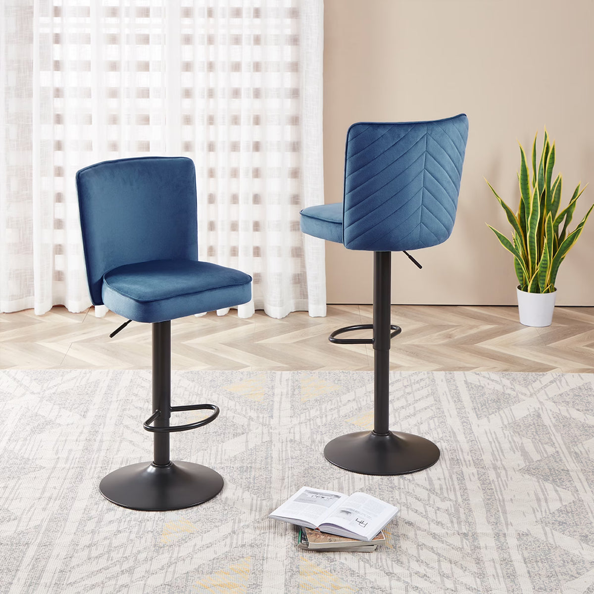 Adjustable Velvet Swivel Bar Stool Set of 2 P896