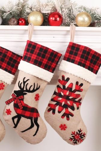 18" Burlap Plaid Christmas Stockings, Set of 4 O432843