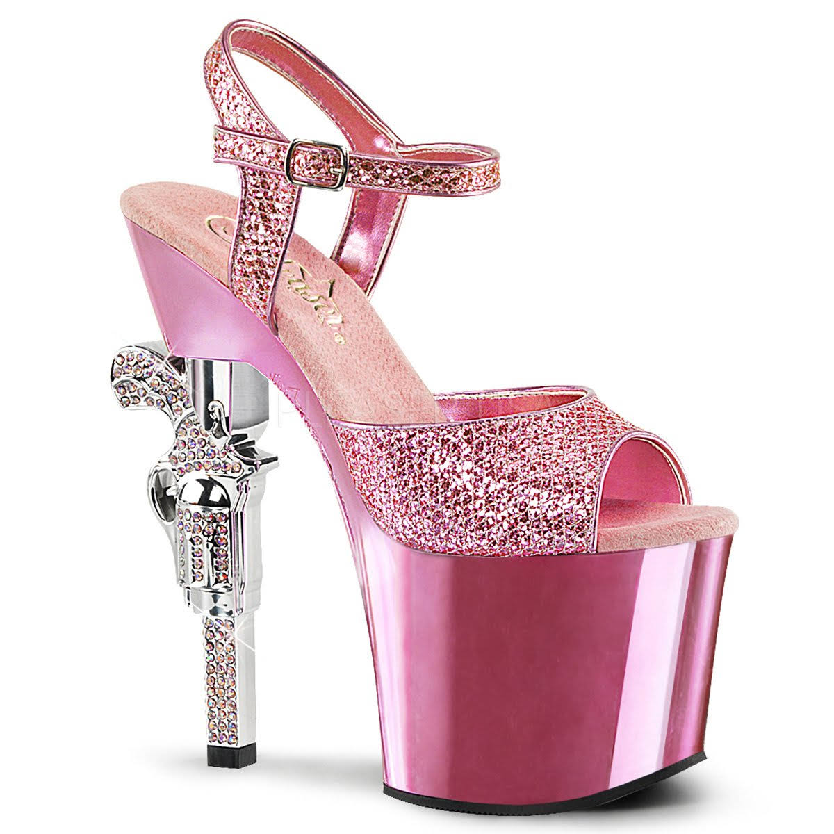 Pink Rhinestone Gun Heel Sandal M552