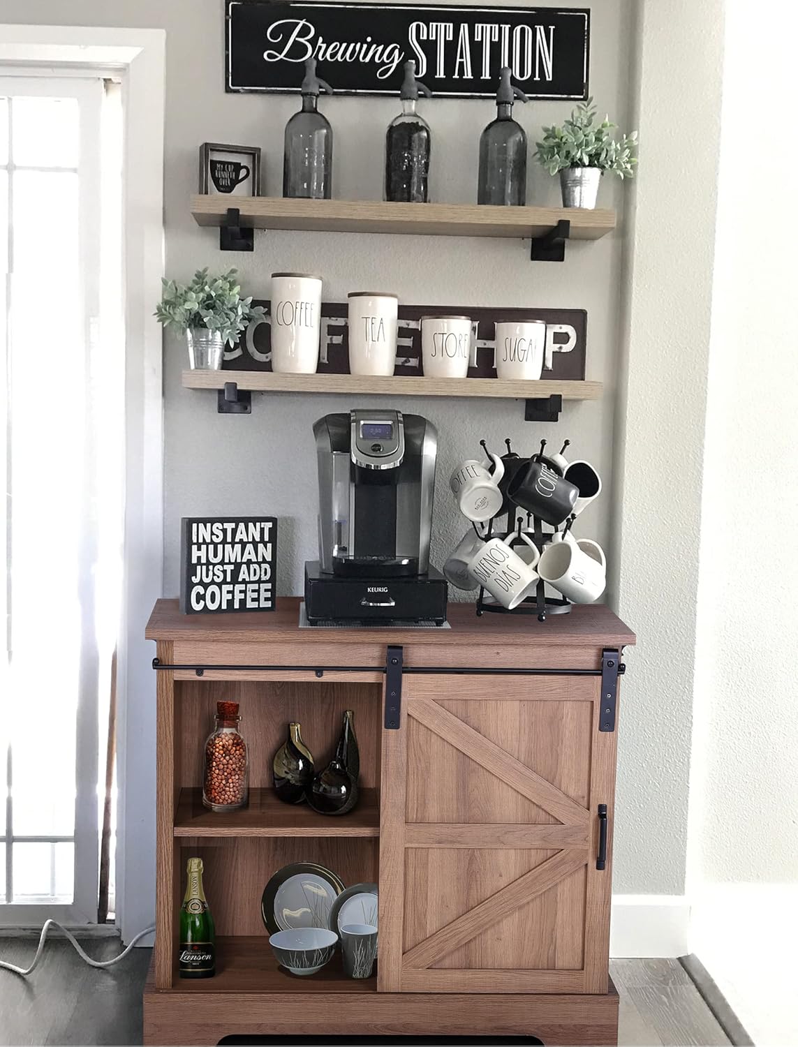 Brown Oak Buffet & Sideboard Cabinet with Sliding Door S34230