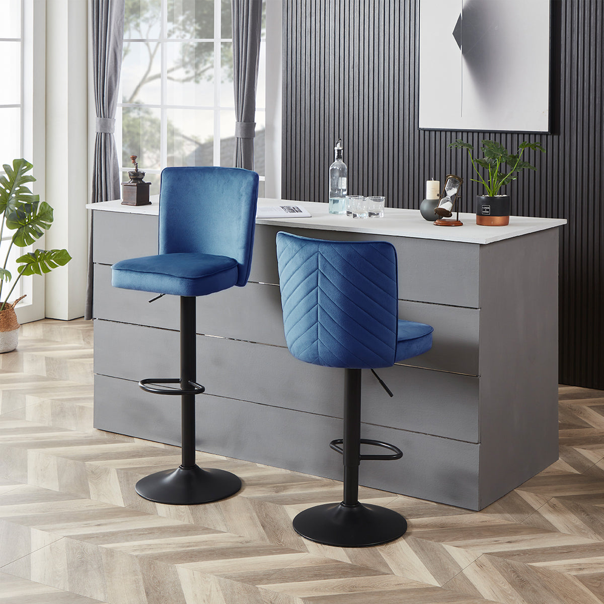 Adjustable Velvet Swivel Bar Stool Set of 2 P896