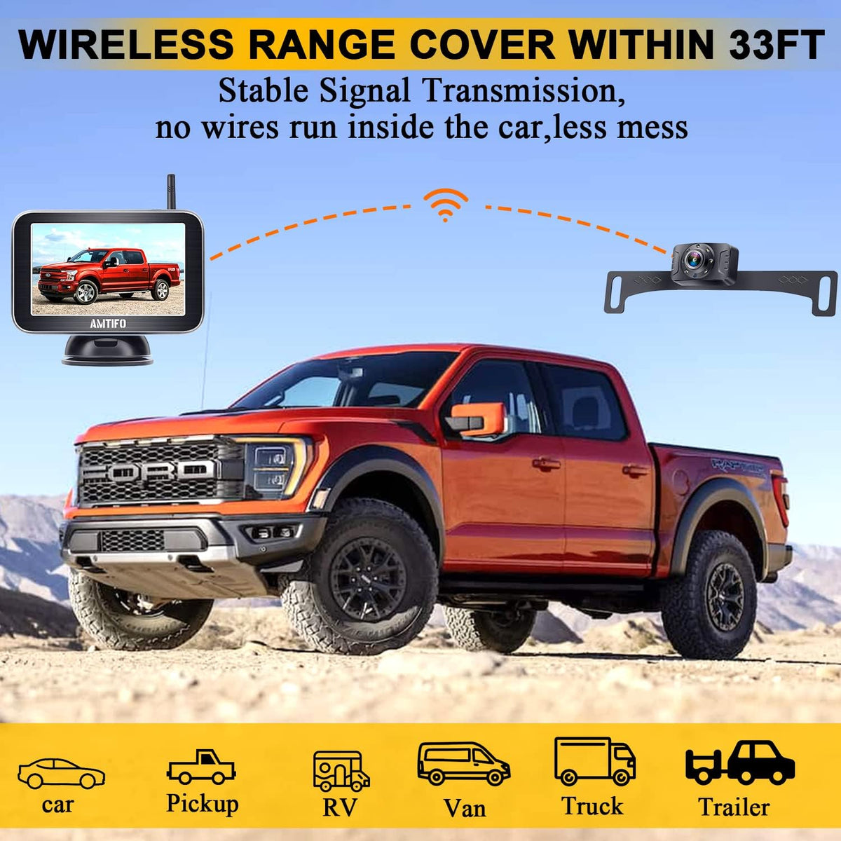 HD 1080P Bluetooth Rear View Camera with 5 Inch Split Screen Monitor N4394