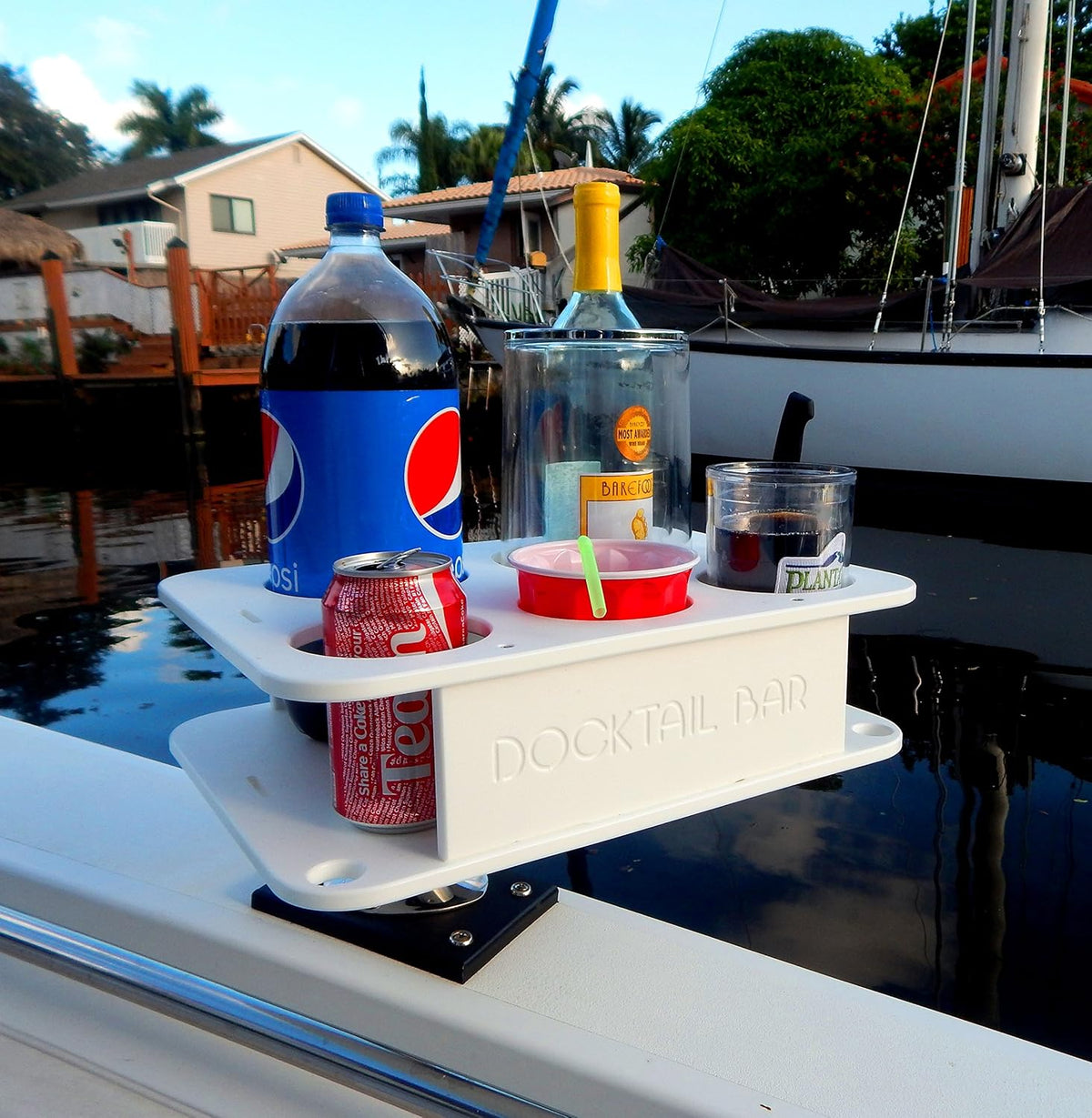 White Plastic Boat Cup Holder with Rod Holder Mount G138525