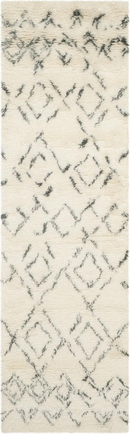 Ivory Grey Handmade Wool Shag Runner 2'3 x 8' S35412