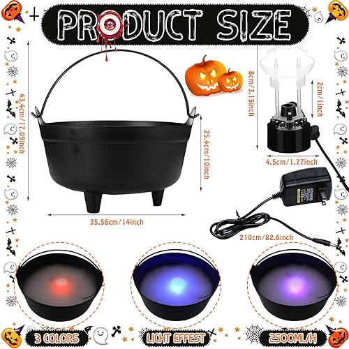 14'' Black Plastic Halloween Cauldron with LED Light Up Mist Maker D504870