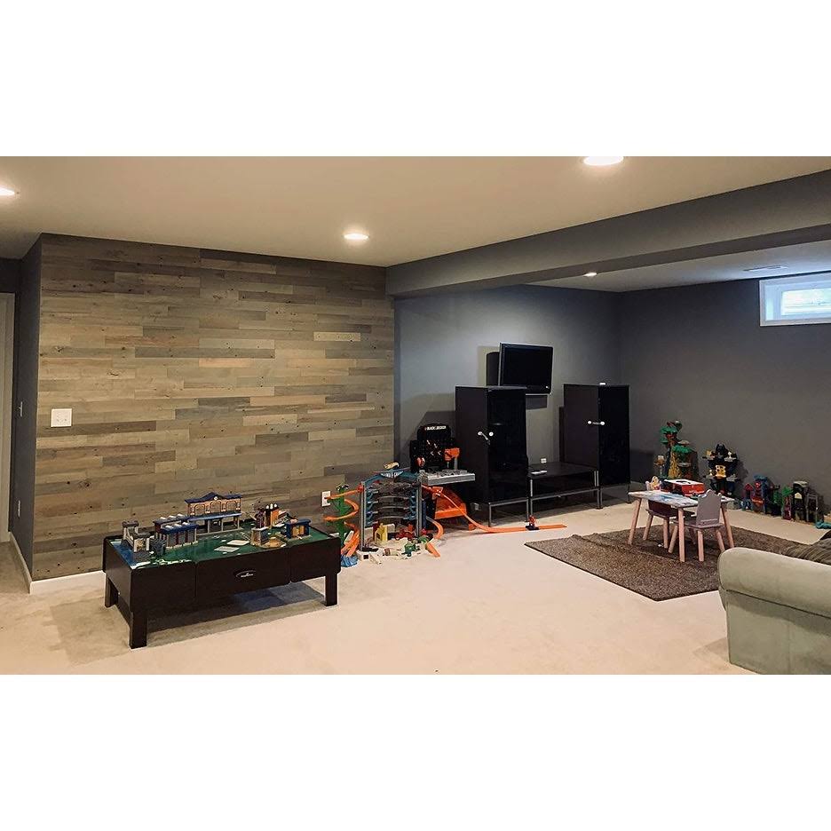 Reclaimed Wooden Wall Planks, Peel and Stick, 5x22 Wide, 10 Sq. ft, Driftwood M8211