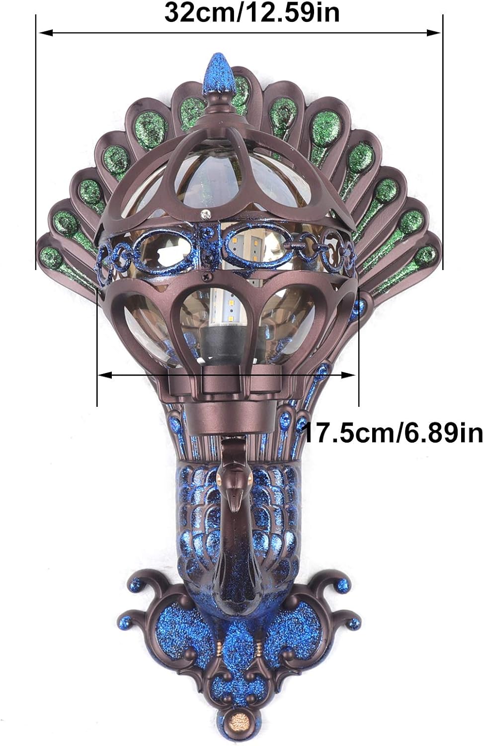 Peacock Wall Light Sconces, Metal and Glass Stained Wall Lamp, LED Antique Wall Mounted Lamp, E27 Z494