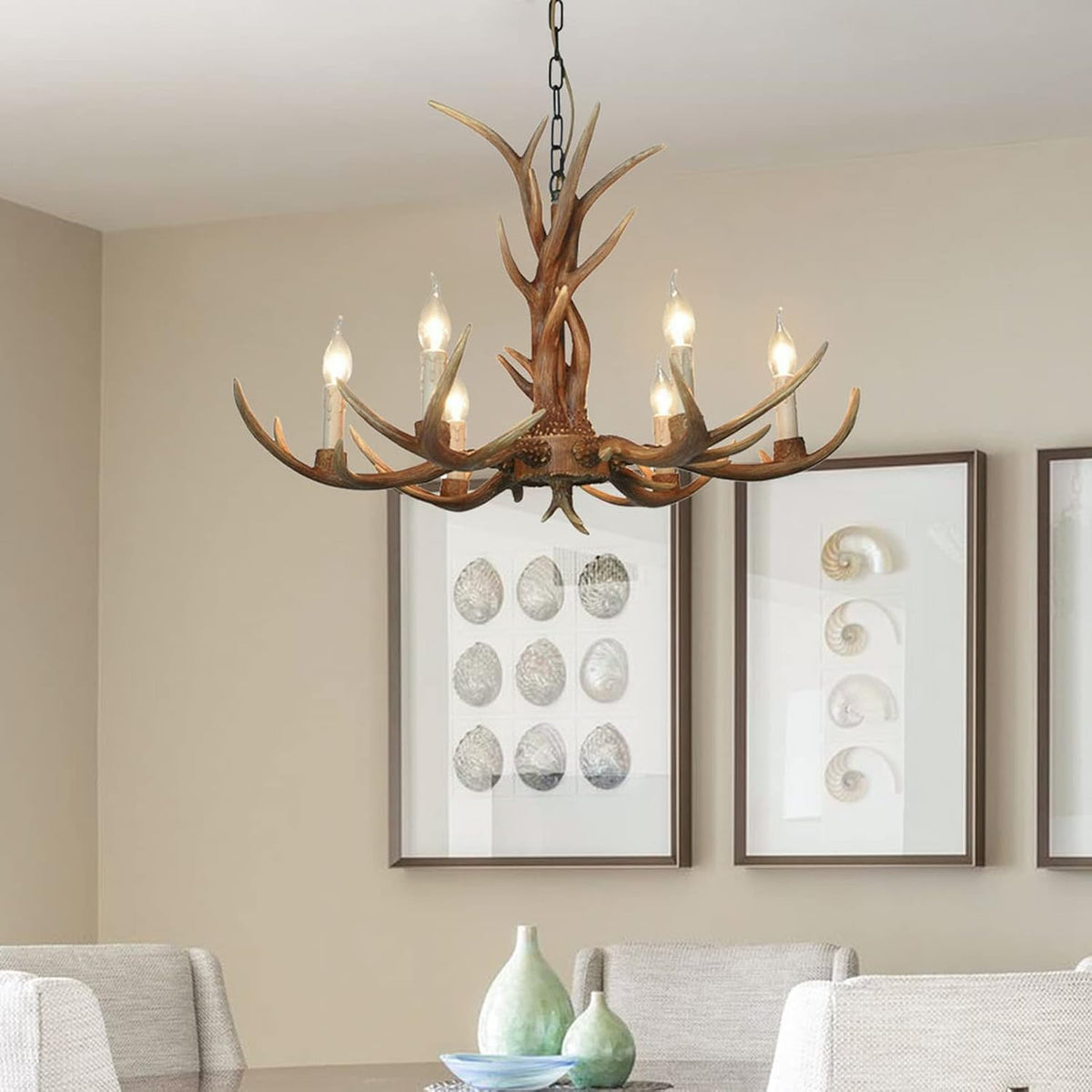 Retro Resin Antler Chandelier 6 Antler Ceiling Lamp (Brown) N296676