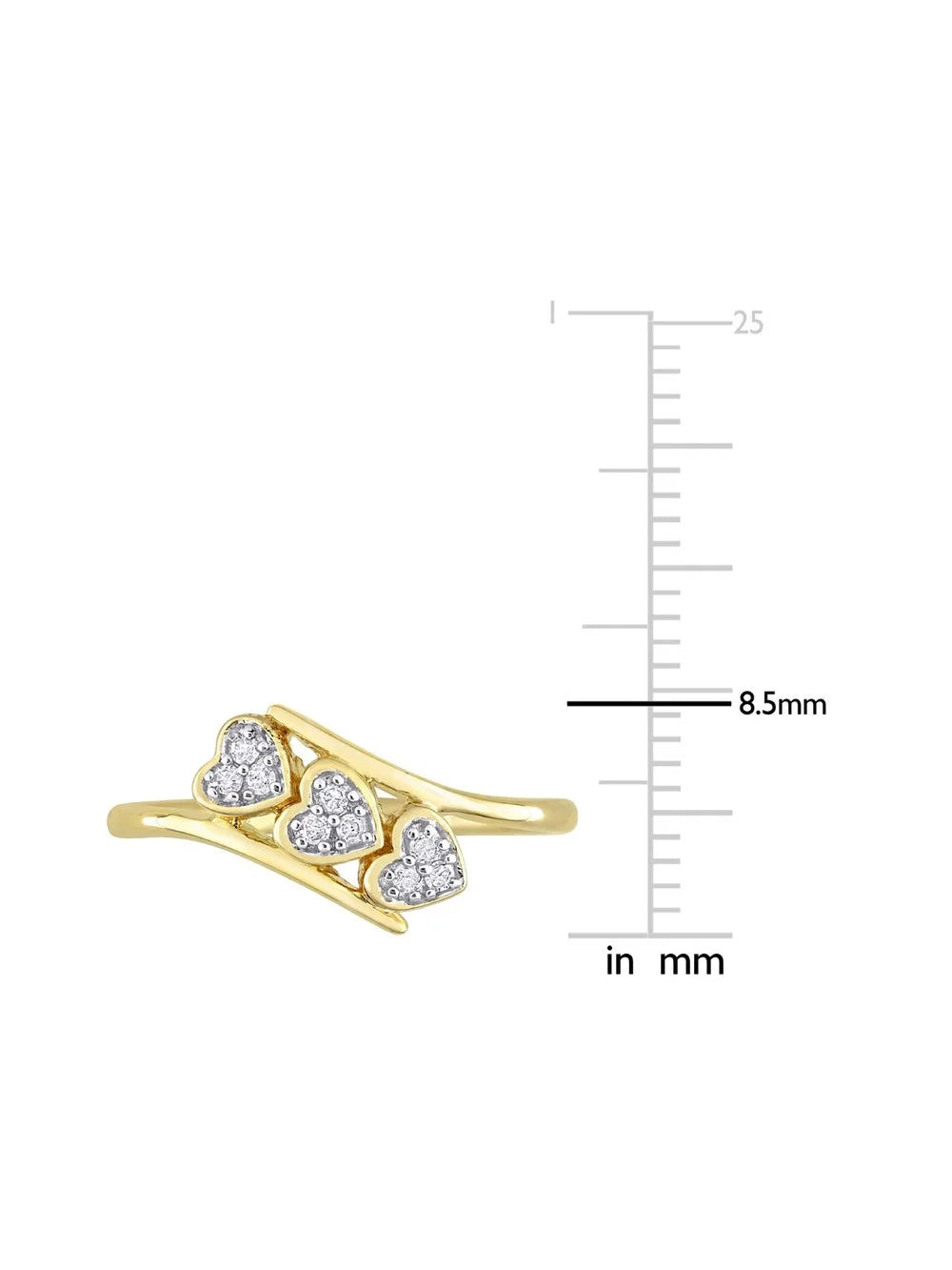 Diamond Triple Heart Bypass Promise Ring in Yellow Plated Silver L820
