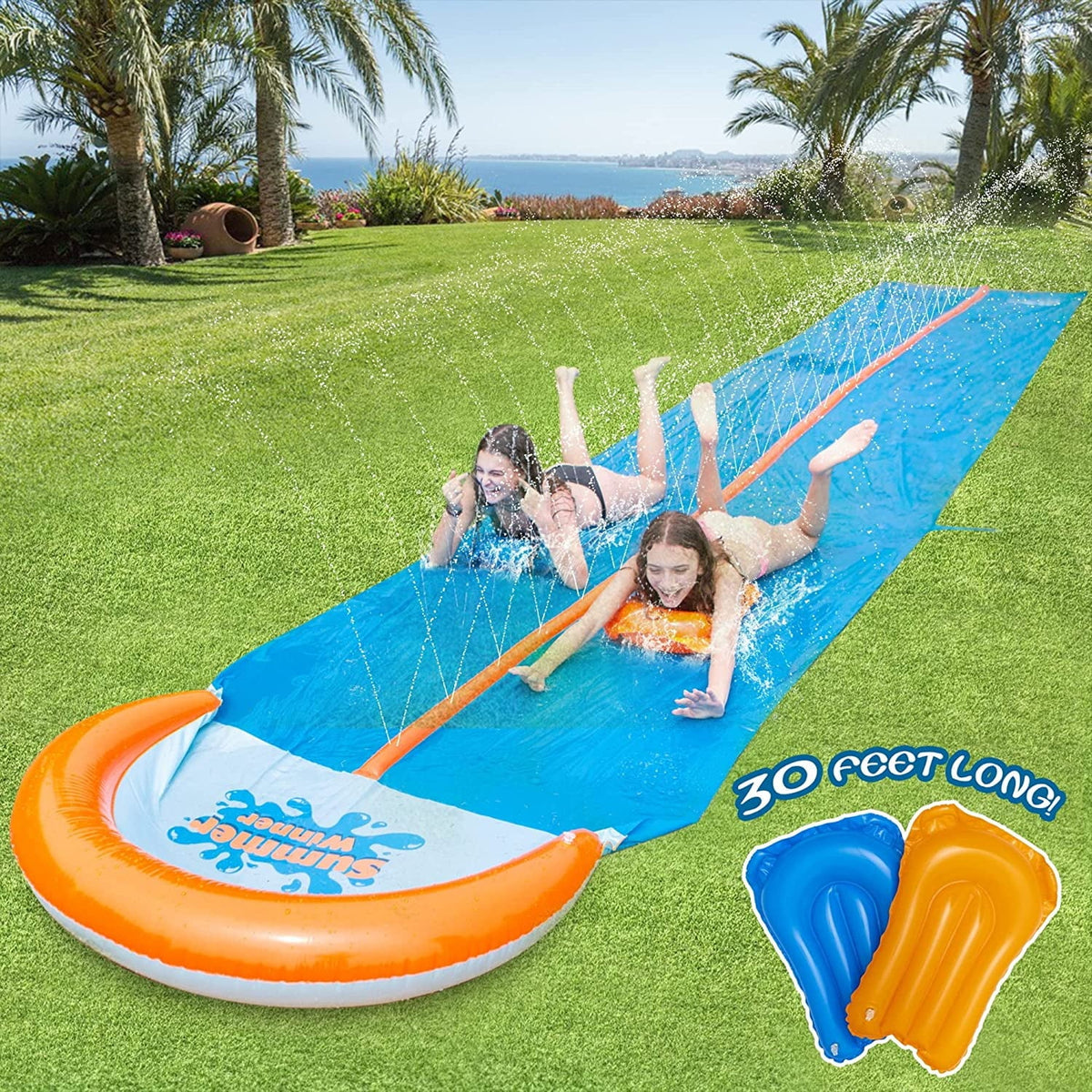 30ft Lawn Water Slide with 2 Body Boards V697
