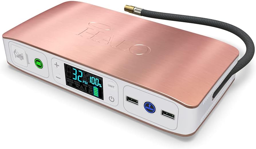 Rose Gold Portable Emergency Power Kit with Tire Pump and Car Jump Starter T16090