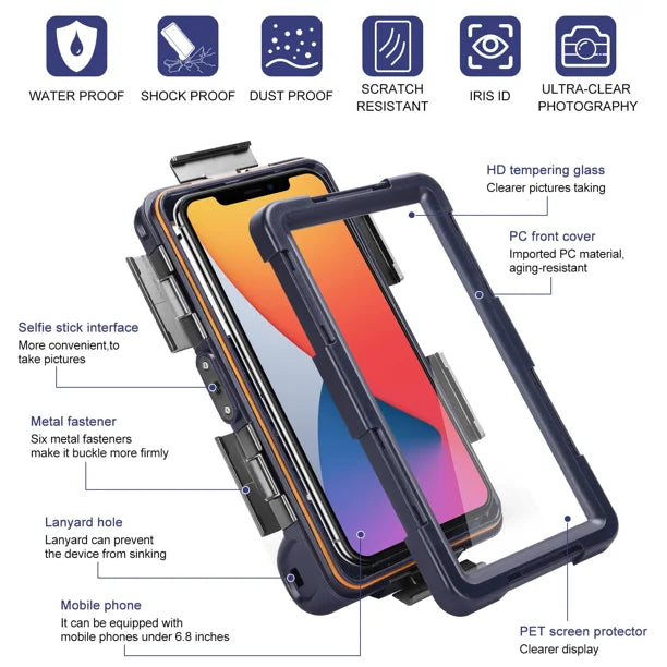 Waterproof Protective Case for Phones Up to 6.9 Inch with Lanyard J700168