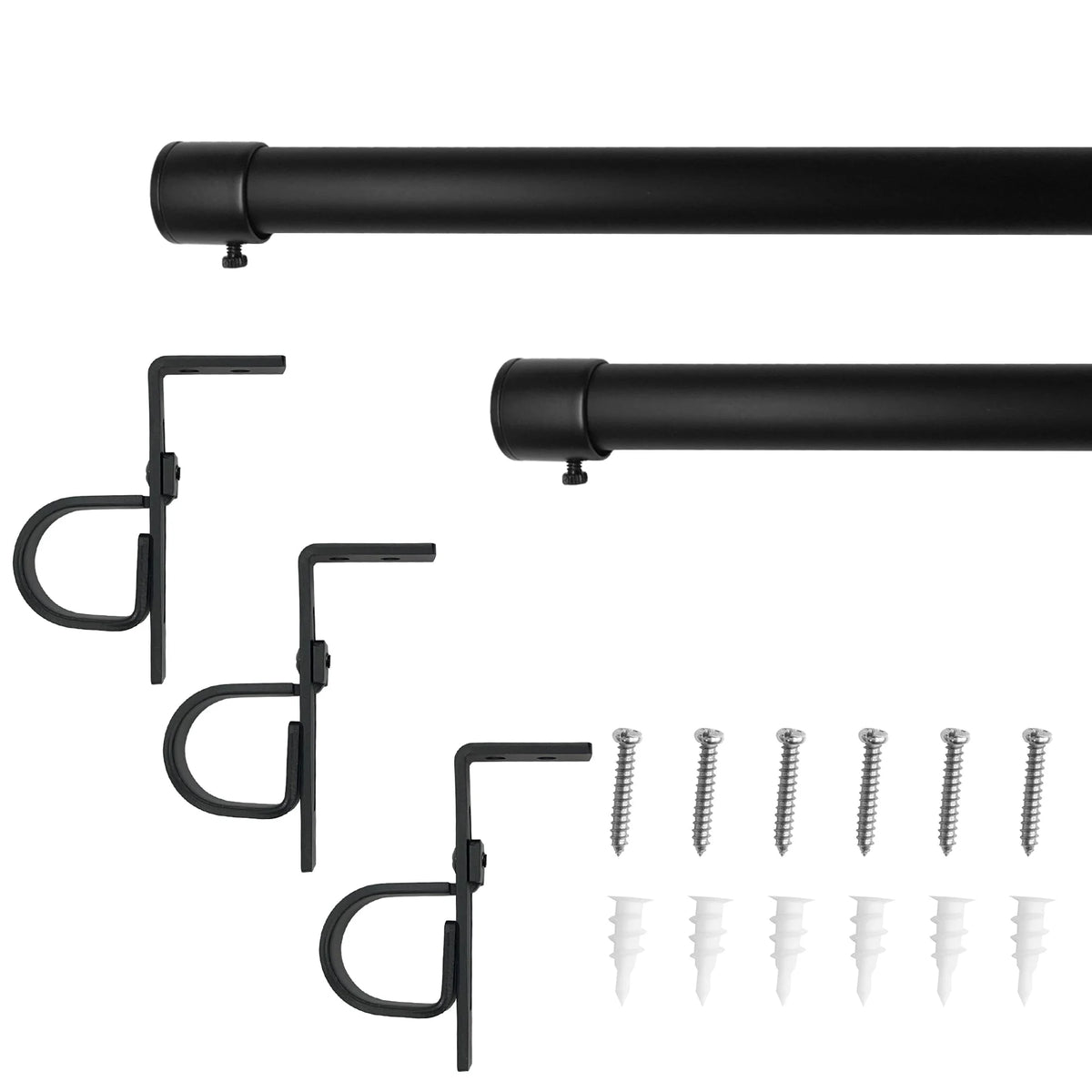 72"-144" 1" dia. Matte Black Curtain Rod Set J63825