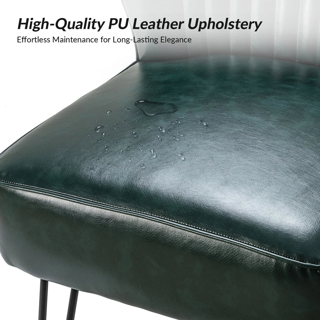 Modern Faux Leather Armless Side Chair with Metal Legs Q5741