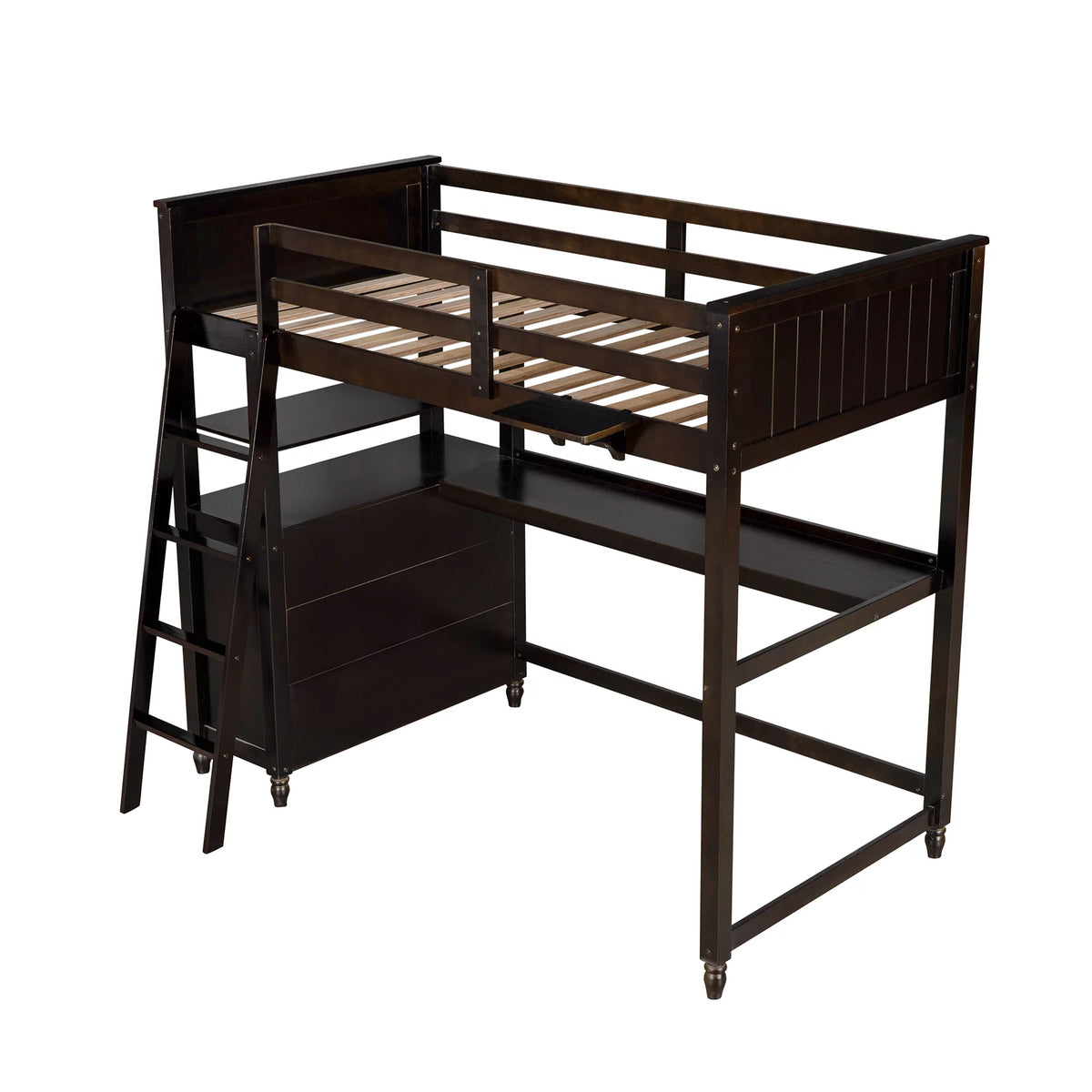 Twin Size Pine Wood Loft Bed with Desk and Shelves G1041