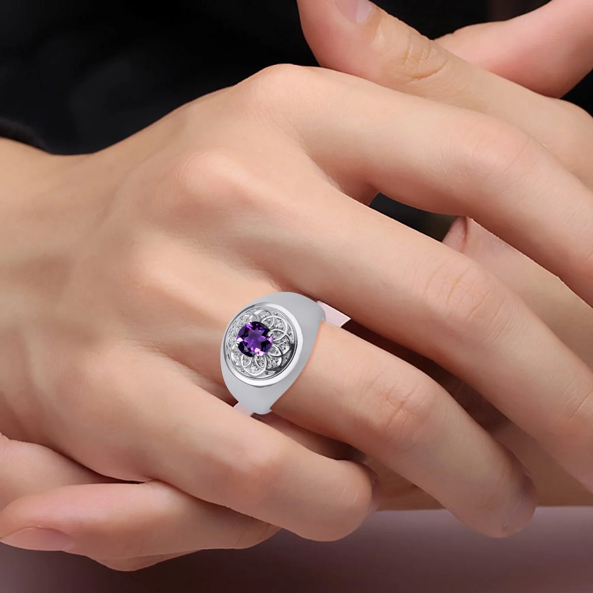 14K White Gold Oval Gemstone & Diamond Ring B951443