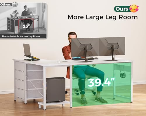 Black L Shaped Desk with 4 Tier Drawers, Power Outlets & USB G80447