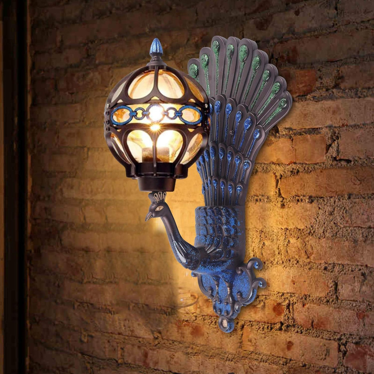 Peacock Wall Light Sconces, Metal and Glass Stained Wall Lamp, LED Antique Wall Mounted Lamp, E27 Z494