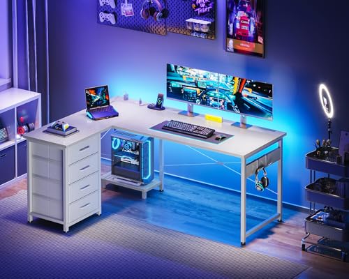 Black L Shaped Desk with 4 Tier Drawers, Power Outlets & USB G80447