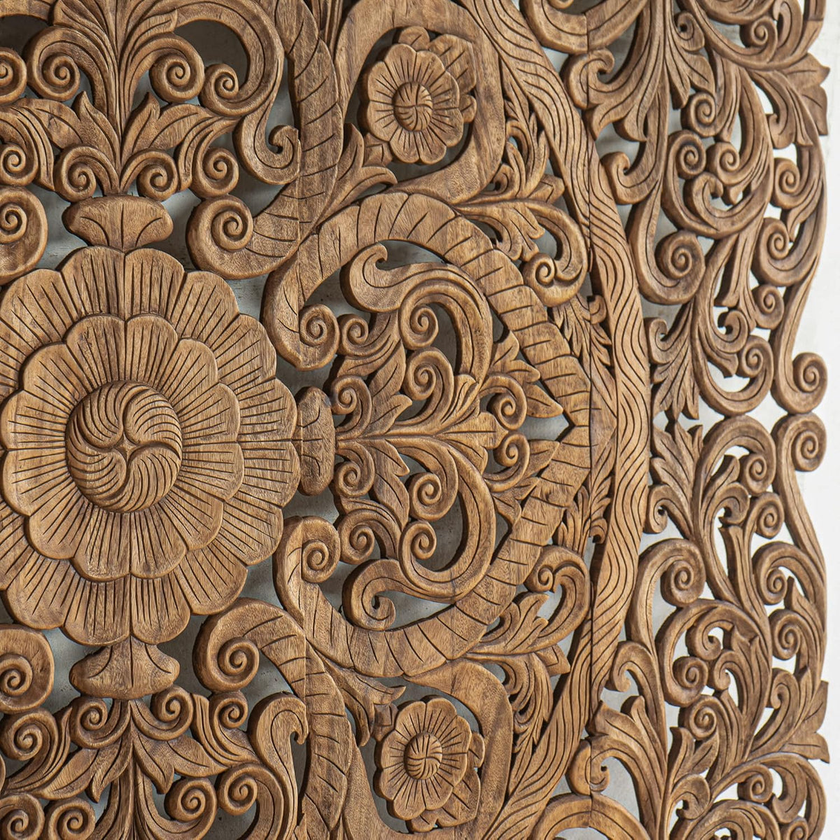 Brown Texas King Size Wood Carved Hanging Headboard H287