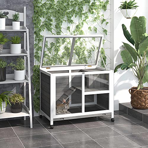Natural Wood Rabbit Cage with Wheels K5502