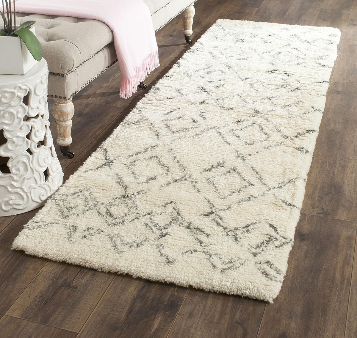 Ivory Grey Handmade Wool Shag Runner 2'3 x 8' S35412
