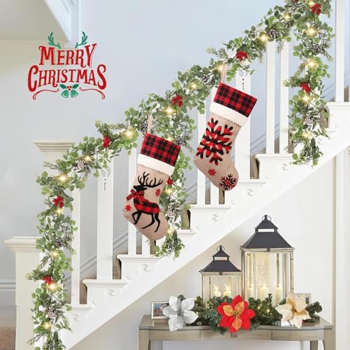 18" Burlap Plaid Christmas Stockings, Set of 4 O432843