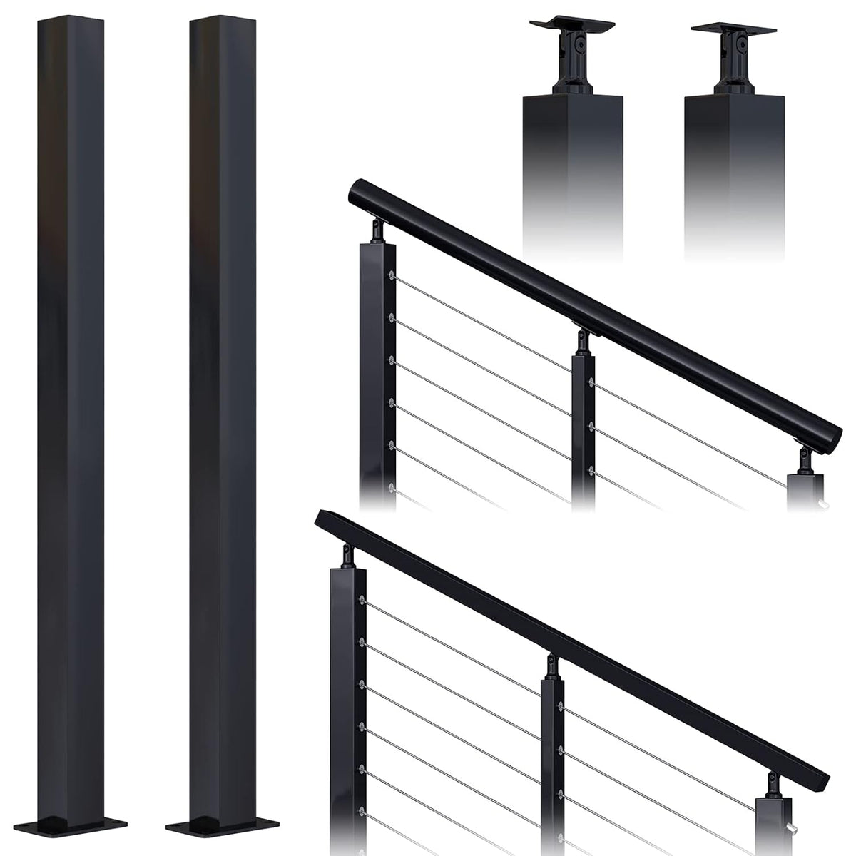 2Pack Stainless Steel Black Cable Railing Post 36x2x2 Z40316