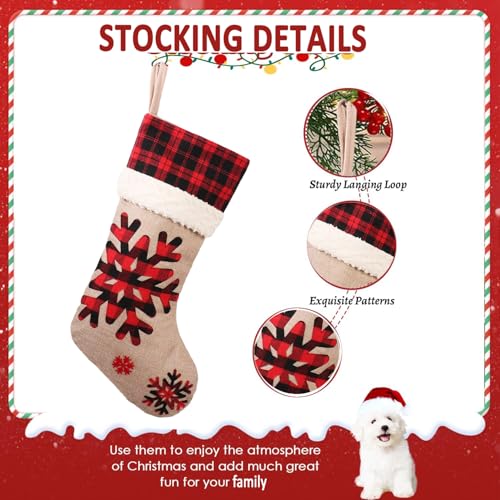 18" Burlap Plaid Christmas Stockings, Set of 4 O432843