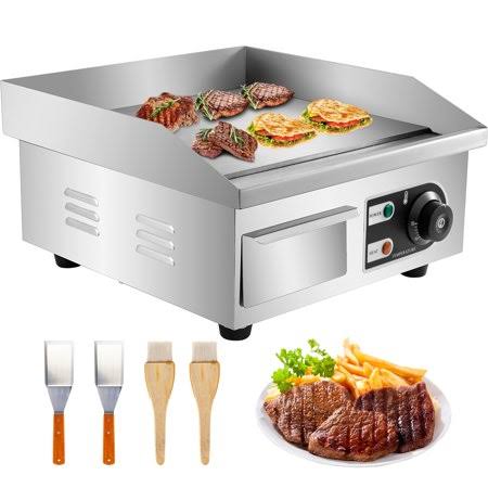 14 inch Electric Countertop Flat Top Griddle Non-Stick Commercial Teppanyaki Grill Stainless Steel I3343